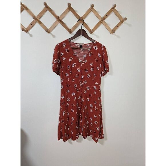 Universal Thread Orange Floral Button-Up Dress - Size Small - Picture 1 of 8